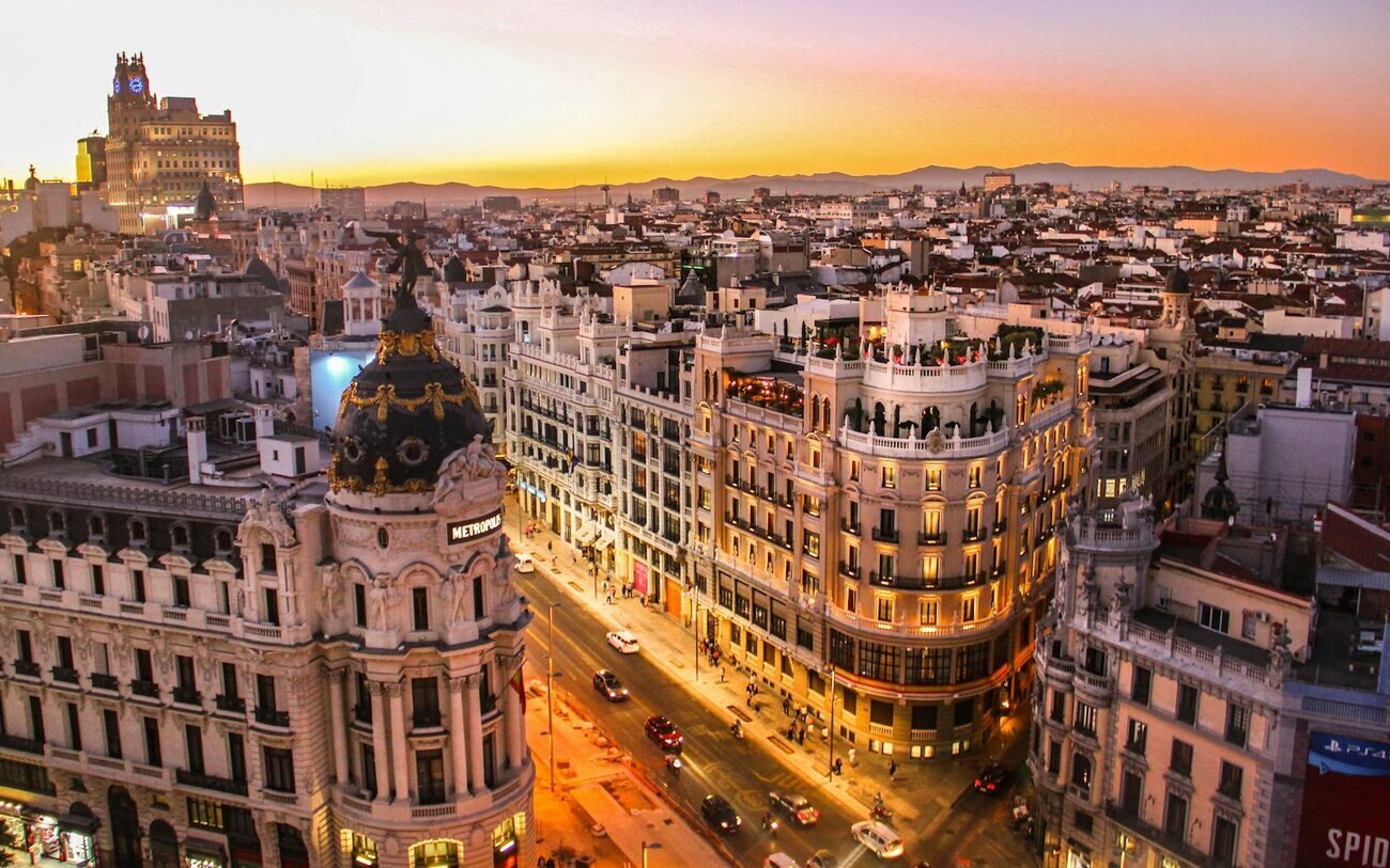 Madrid's Gran Vía at sunset