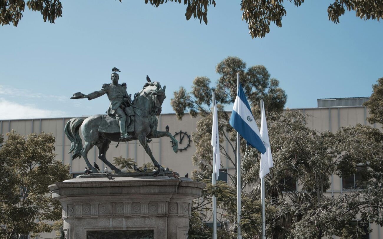 Equestrian statue in Plaza Gerardo Barrios, historic centre of San Salvador.