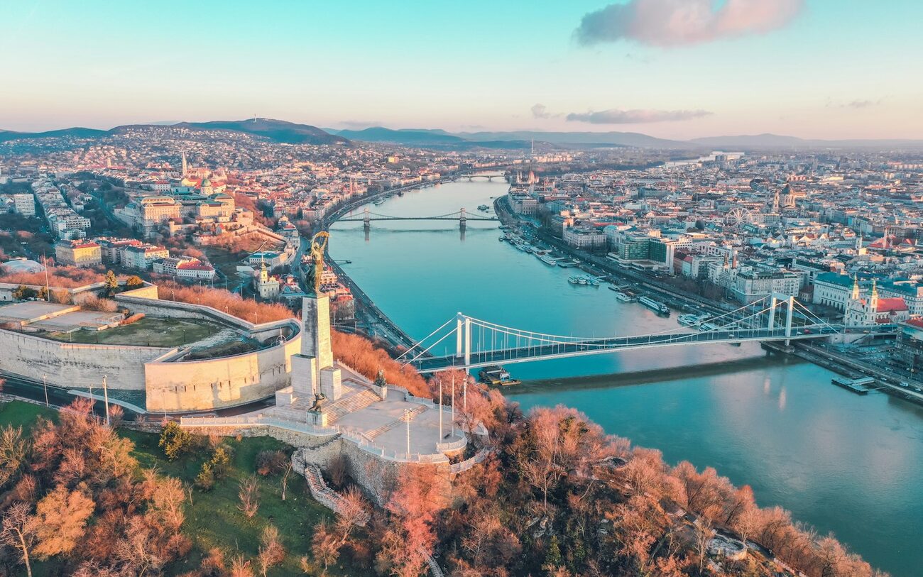The Danube and the Chain Bridge seen from Gellért Hill, Budapest.